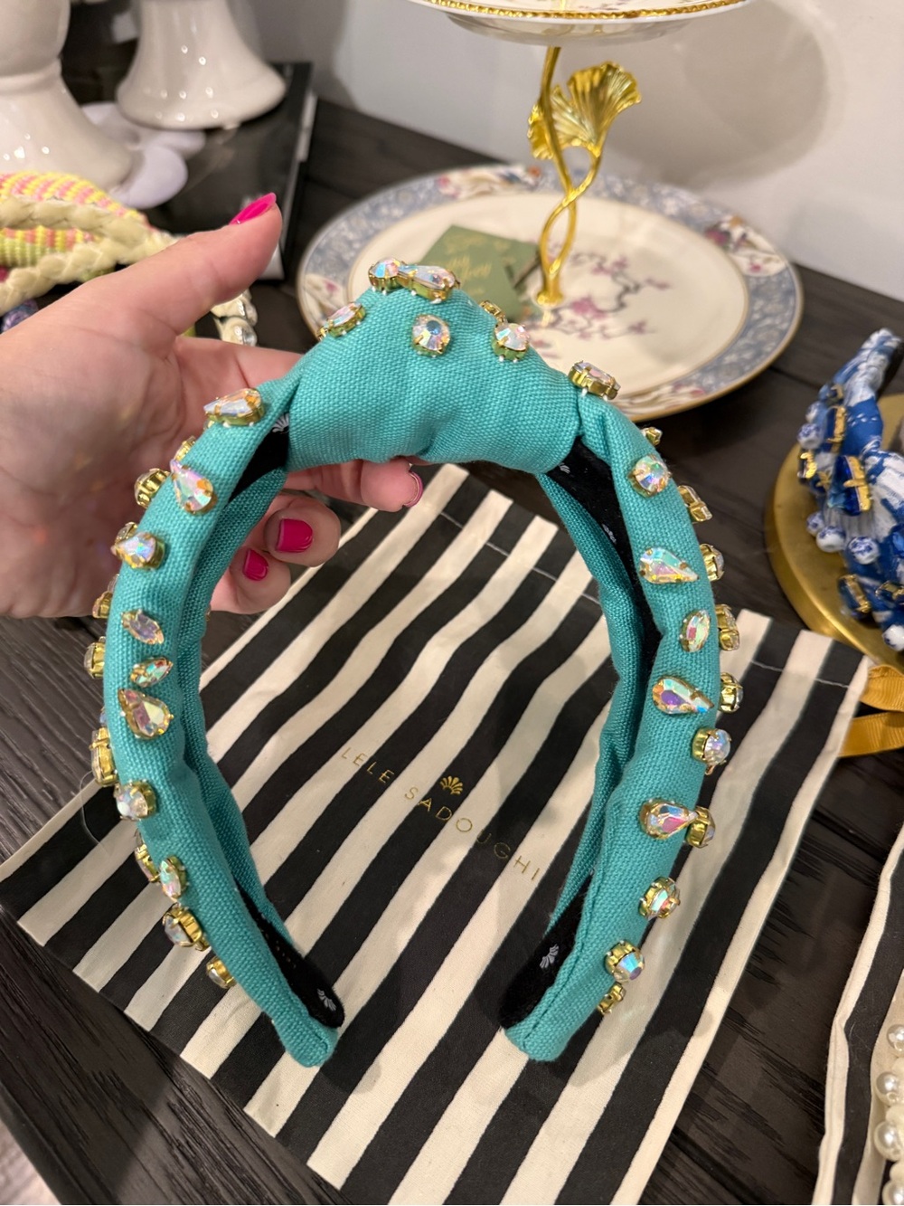 Lele Sadoughi Turquoise Jeweled Padded Headband